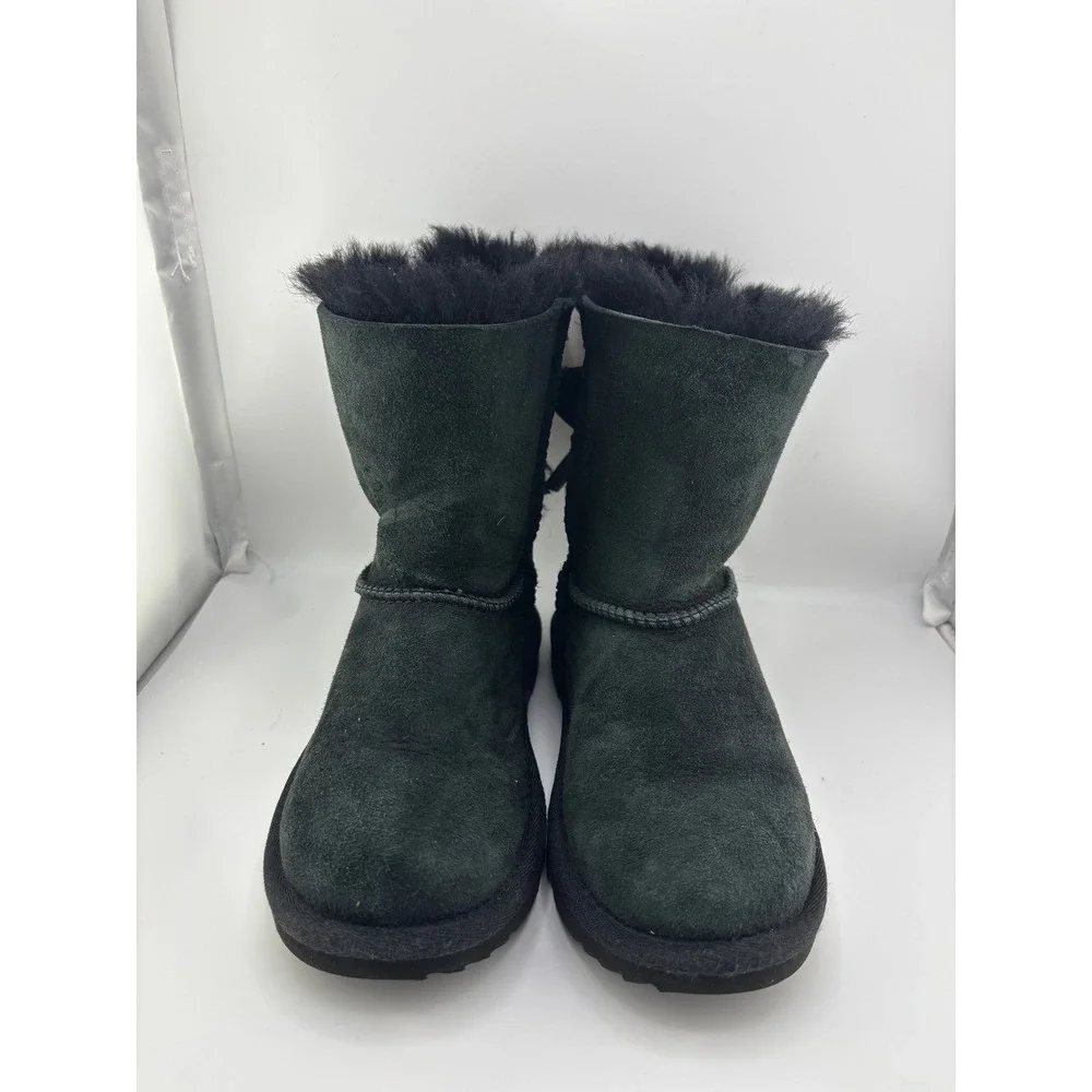 UGG Kids Bailey Bow II Black Suede Sheepskin Boots Size 12 1017394K